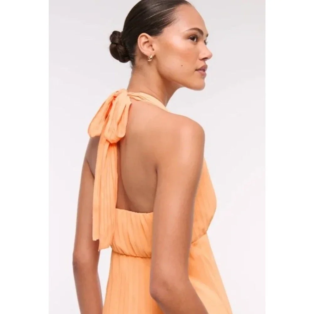 NWT Abercrombie & Fitch Giselle Halter Maxi Dress XS Peach Pleated Formal